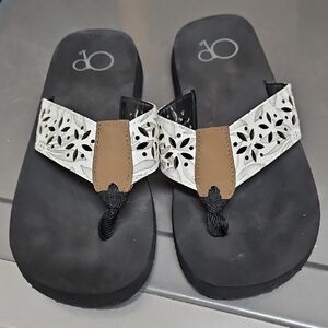 OP Women's Black and White Floral Sandals